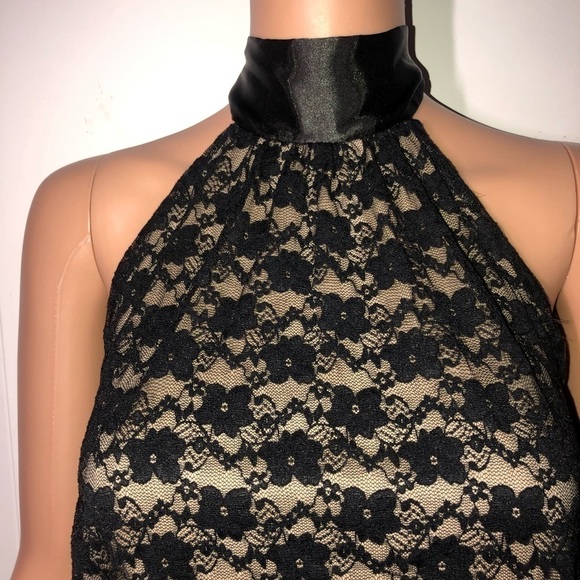 Bongo black lace overlay halter top with black satiny scarf ribbon Medium - Picture 4 of 9